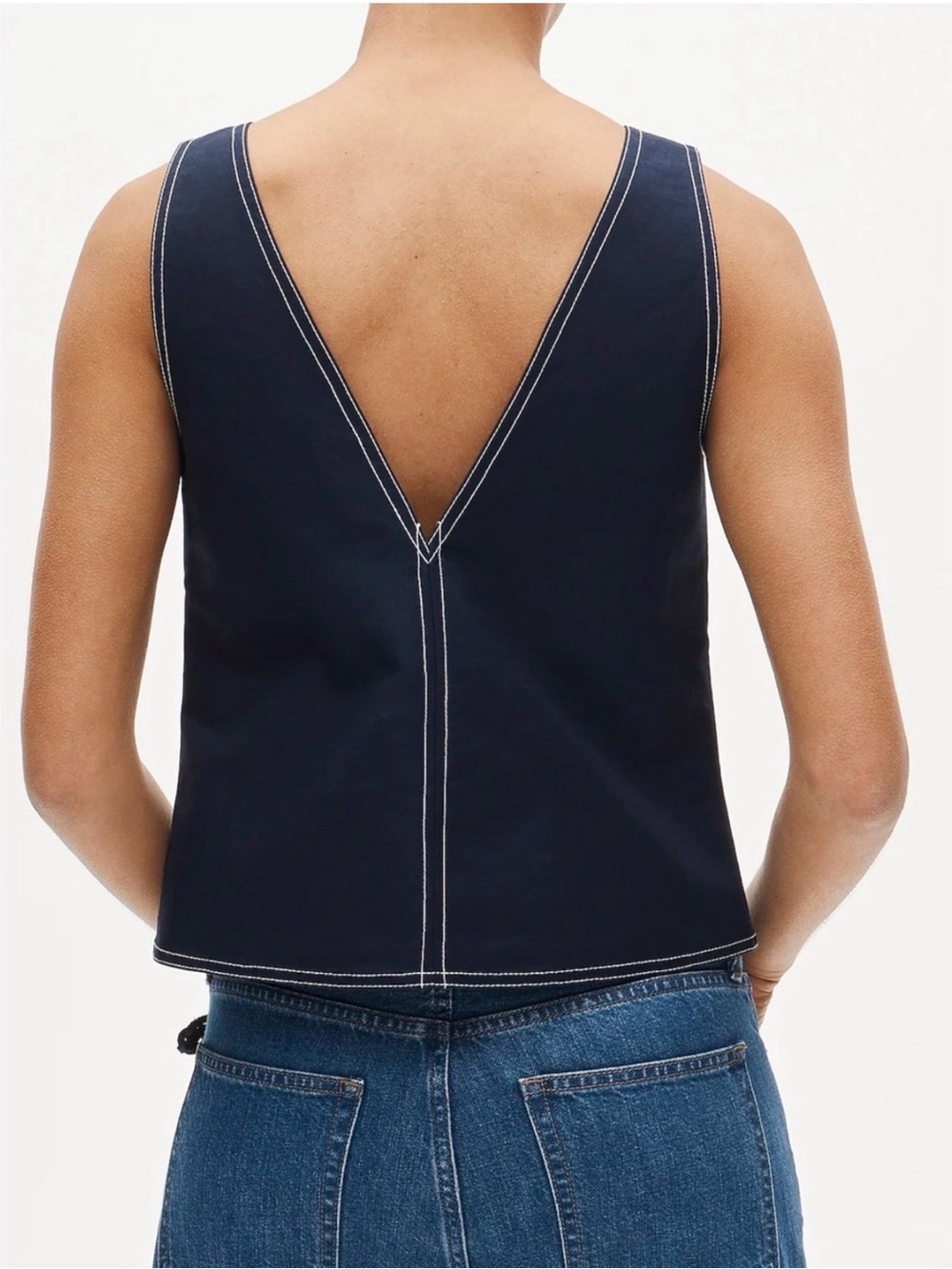 NWT J.Crew Contrast Stitch Shell Top in Double Cotton Poplin Navy Size 8